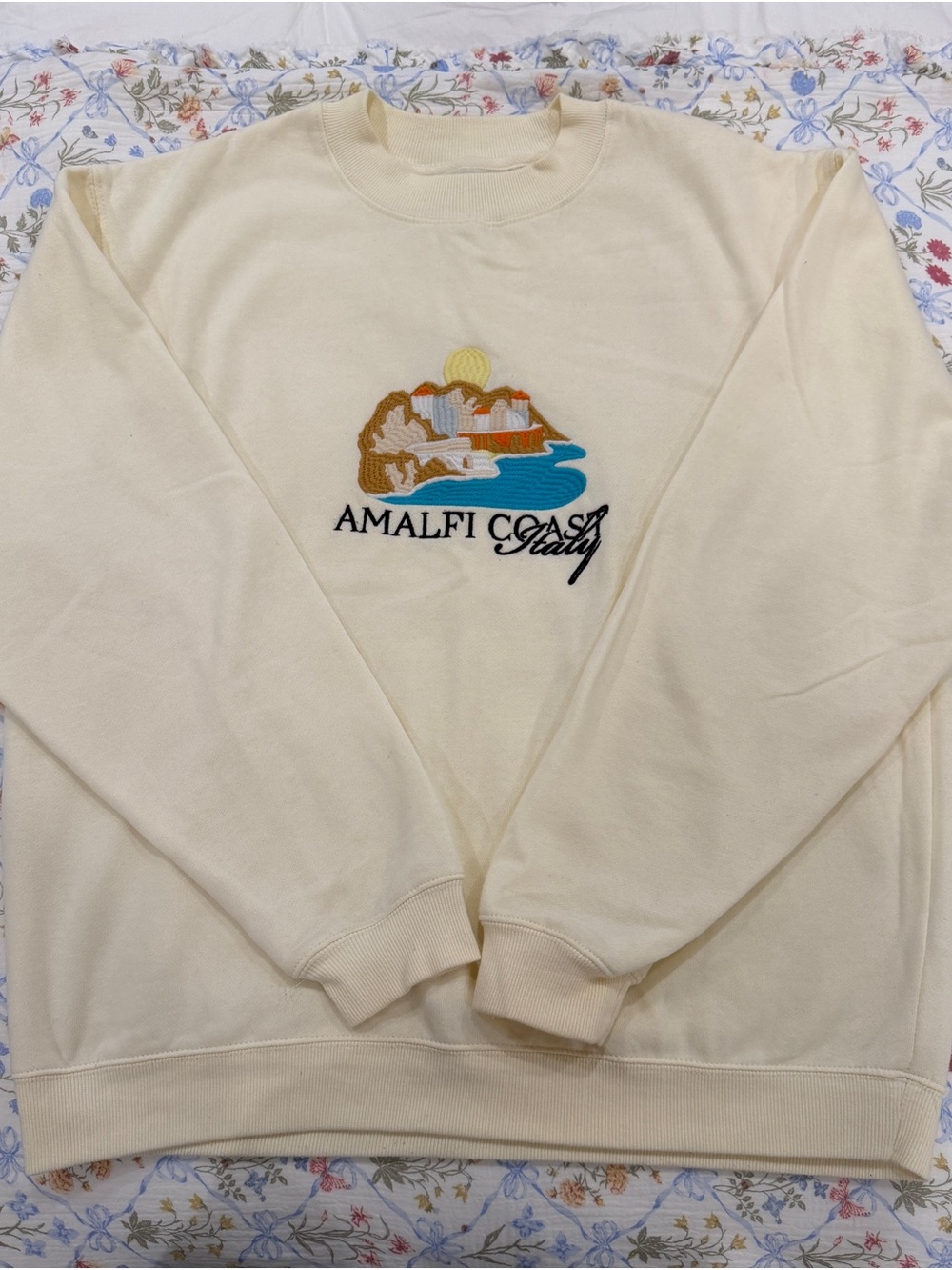 PacSun Cream Amalfi Coast Embroidered Crewneck Sweater